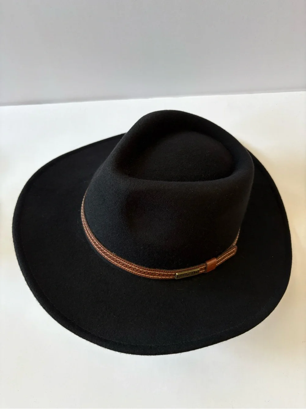 Redhead Wool Felt Fedora Outback Hat Black M Western Band Ranch Cowboy Teardrop